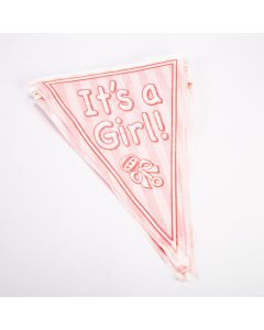 Banderín colgante it´s a girl! 15pzas 20x30cm 6m rosado