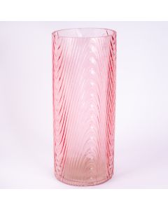 Jarrón vidrio relieve rayado 3d 30.2cm rosado