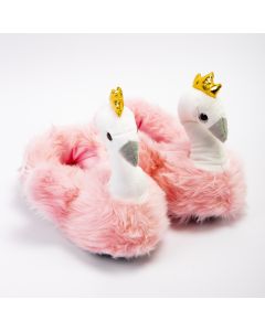 Pantufla peluche figura cisne corona 35-38 rosado blanco