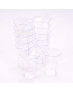 Vaso shot plástico forma hexagonal 7.2x8.2cm 12und 145ml transparente