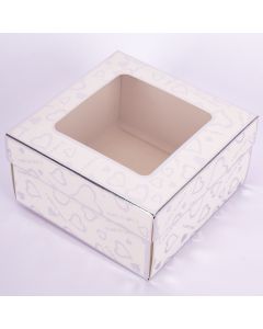 Caja cartón estampado corazón con ventana 12.5x12.5x6.5cm surtido