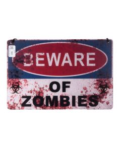 Rotulo plástico colgante beware of zombies 29x40cm