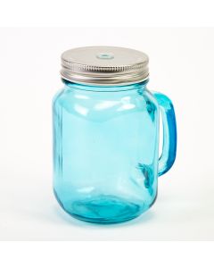 Jarra vidrio con tapa y pajilla 480ml azul