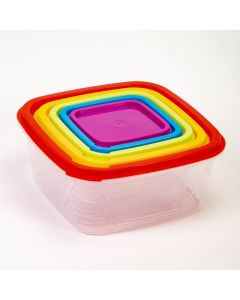 Tupper almacenamiento plástico liso con tapa 5pzas multicolor