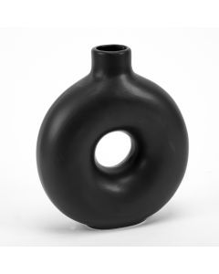 Adorno cerámica liso redondo con detalle hoyo 20cm negro