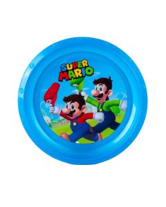 Plato plástico plano estampado super Mario Bros celeste