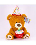 Peluche oso con gorro y pastel con sonido happy birthday 10pulg surtido