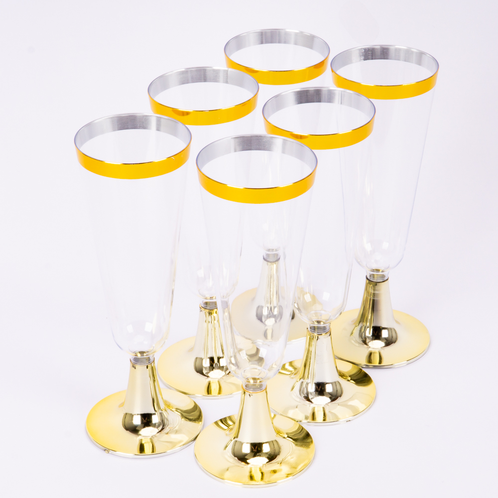 Copa plástica con borde 6und transparente y dorado