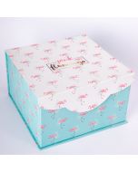 Caja cartón cuadrada estampado flamingo 22.5x22.5x13.5