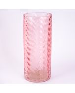 Jarrón vidrio relieve rayado 3d 30.2cm rosado