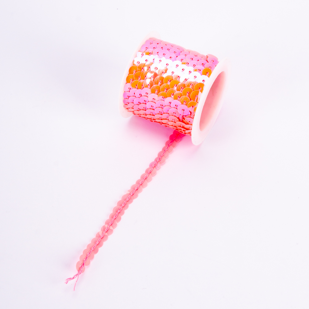 Cinta plástica con lentejuela 5m 0.6cm rosado tornasol