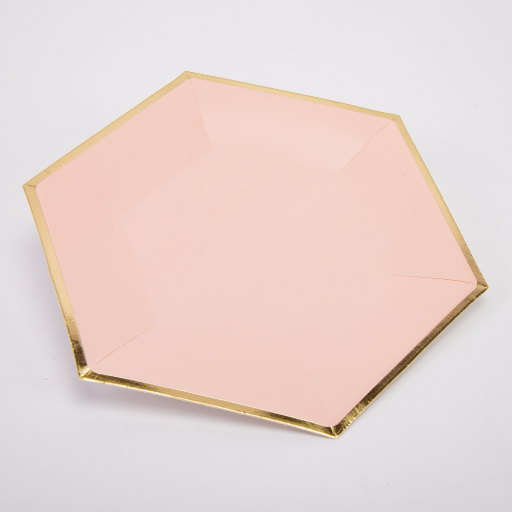 Plato cartón hexagonal liso borde 7pulg 6und
